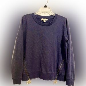Michael Kors stylish sweatshirt blue w/ gold zipper accents. Size large MK